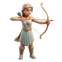 distinctive baroque Artemis, Goddess of the Hunt, with bow and arrow, NO BACKGROUND with Transparent Background. artisan png