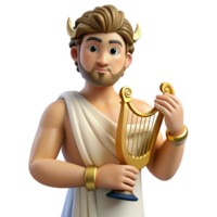 inspired artistic Apollo, God of Music and Poetry, holding lyre, NO BACKGROUND with Transparent Background. authentic png