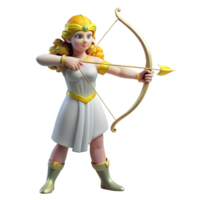 passionate dramatic Artemis, Goddess of the Hunt, with bow and arrow, NO BACKGROUND with Transparent Background. professional png