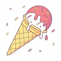 Colorful Dripping Ice Cream Scoop on Crispy Cone vector