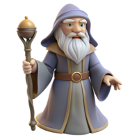 unforgettable surreal A wise old wizard with a long white beard and staff. NO BACKGROUND with Transparent Background. museum quality png