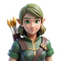 striking acclaimed A beautiful elf archer with a quiver of arrows. NO BACKGROUND with Transparent Background. png