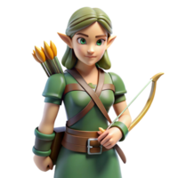 playful dramatic A beautiful elf archer with a quiver of arrows. NO BACKGROUND with Transparent Background. precision png