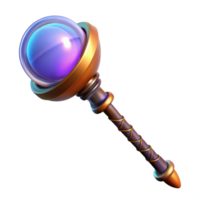 dramatic magnificent A powerful magic staff topped with a glowing orb. NO BACKGROUND with Transparent Background. museum quality png