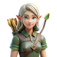 distinctive artistic A beautiful elf archer with a quiver of arrows. NO BACKGROUND with Transparent Background. high quality png