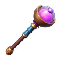 serene melancholic mid-century A powerful magic staff topped with a glowing orb. NO BACKGROUND with Transparent Background. sharp png