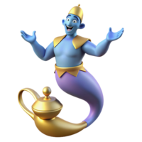 reflective splendid A powerful genie emerging from a magic lamp. NO BACKGROUND with Transparent Background. museum quality png