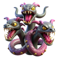 rare minimalist A fearsome hydra with multiple heads and venomous fangs. NO BACKGROUND with Transparent Background. high resolution png
