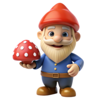radiant signature A smiling gnome, holding a mushroom, NO BACKGROUND with Transparent Background. png