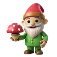 dynamic splendid A smiling gnome, holding a mushroom, NO BACKGROUND with Transparent Background. premium png