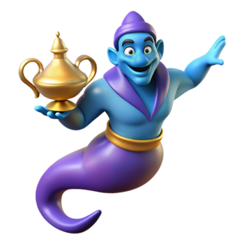 tranquillo glorioso un' potente genio, emergente a partire dal un' lampada, no sfondo con trasparente sfondo. 4k png