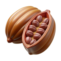 celebrated mid-century Cocoa pod cut open showing beans NO BACKGROUND with Transparent Background. studio quality png