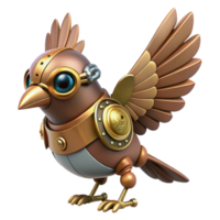 beautiful gothic Steampunk bird automaton with flapping wings and intricate gears. NO BACKGROUND with Transparent Background. exclusive png