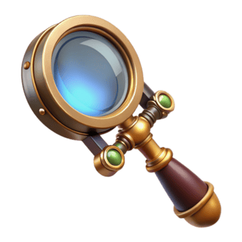 unparalleled rustic Steampunk magnifying glass with a brass handle and a magnifying lens. NO BACKGROUND with Transparent Background. crisp png