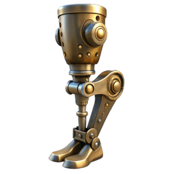 procurados meio século steampunk protético perna com articulado juntas e metal chapeamento. não fundo com transparente fundo. Prêmio png