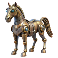 captivating tranquil retro Steampunk robotic horse with articulated legs and a saddle. NO BACKGROUND with Transparent Background. handcrafted png