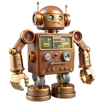 Eterno vanguarda steampunk robô esquemático com detalhado fiação e componente rótulos. não fundo com transparente fundo. impecável png