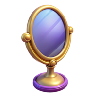 dynamic fascinating A single, enchanted mirror, reflecting a distorted image. NO BACKGROUND with Transparent Background. studio quality png