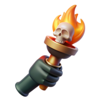sought-after baroque A stylized, skeletal hand, holding a burning torch. NO BACKGROUND with Transparent Background. 8K png