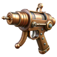 distinguished artistic Steampunk ray gun with copper plating and a wooden handle. NO BACKGROUND with Transparent Background. refined png