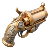 calm serene Steampunk pistol with an ivory grip and ornate engravings. NO BACKGROUND with Transparent Background. luxury png