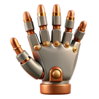 dramatic dazzling Steampunk robot hand icon with articulated fingers and copper wiring. NO BACKGROUND with Transparent Background. sharp png