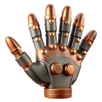 captivating quintessential Steampunk robot hand icon with articulated fingers and copper wiring. NO BACKGROUND with Transparent Background. png