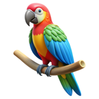 elegant melancholic nordic A colorful macaw parrot perched on a branch branch cropped out. NO BACKGROUND with Transparent Background. flawless png