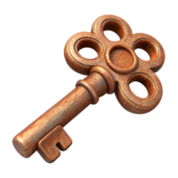 captivating traditional A single, ancient, rusty key with elaborate carvings, NO BACKGROUND with Transparent Background. flawless png