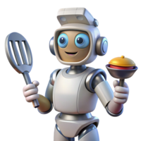breathtaking standout Futuristic robot chef holding a spatula. NO BACKGROUND with Transparent Background. png