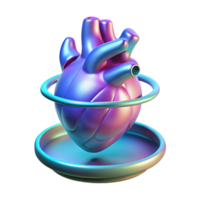 alluring artistic Holographic display of a human heart rotating. NO BACKGROUND with Transparent Background. 4K png