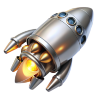distinctive surreal Sleek, silver spaceship engine with glowing thrusters. NO BACKGROUND with Transparent Background. studio quality png