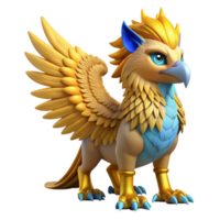 alluring geometric A majestic griffin with golden feathers and piercing blue eyes. NO BACKGROUND with Transparent Background. genuine png