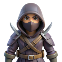 bold spectacular A hooded assassin with twin daggers strapped to their thighs. NO BACKGROUND with Transparent Background. handcrafted png