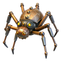 distinctive minimalist Steampunk clockwork spider with moving legs and glowing eyes. NO BACKGROUND with Transparent Background. gallery standard png