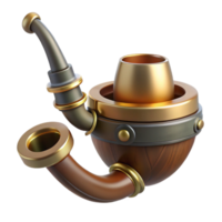 beautiful timeless Steampunk pipe with a brass bowl and a wooden stem. NO BACKGROUND with Transparent Background. png