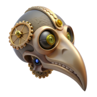 acclaimed elegant Steampunk bird skull with brass embellishments and gears. NO BACKGROUND with Transparent Background. impeccable png