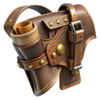 alluring coastal Steampunk pistol holster with leather straps and brass buckles. NO BACKGROUND with Transparent Background. sharp png