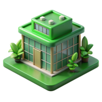 calm wonderful 3D model of a sustainable green building NO BACKGROUND with Transparent Background. gallery standard png