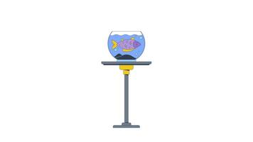 Dead fish floating in round fishbowl placed on table stand 2D cartoon object animation. Aquarium pet neglect, loss. Tragedy goldfish fishtank animated flat colorful item 4K isolated on white video