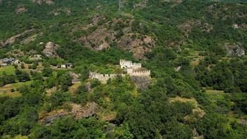 Aerial view of the medieval castle of Cesnola Settimo Vittone Turin Italy video