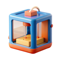 distinctive contemporary 3D printer printing a small object NO BACKGROUND with Transparent Background. 8K png