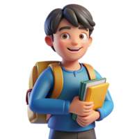 dazzling organic Student with a backpack full of books. NO BACKGROUND with Transparent Background. impeccable png