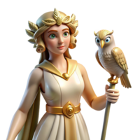 distinguished art deco Athena, Goddess of Wisdom, with an owl perched on her shoulder. NO BACKGROUND with Transparent Background. artisan png
