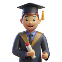 calm serene Graduate in cap and gown holding diploma, NO BACKGROUND with Transparent Background. 4K png