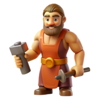 dramatic retro Hephaestus, God of the Forge, holding a hammer. NO BACKGROUND with Transparent Background. artisan png