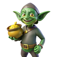 distinctive creative A mischievous goblin holding a stolen pouch of gold. NO BACKGROUND with Transparent Background. sharp png