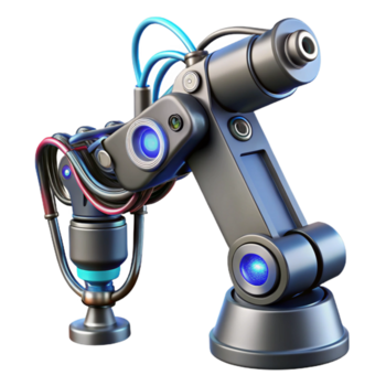 distinto criativo cyberpunk robótico braço com intrincado fiação, não fundo com transparente fundo. refinado png