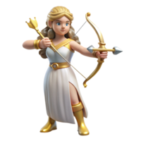 dazzling impressionist Artemis, Goddess of the Hunt, with bow and arrow, NO BACKGROUND with Transparent Background. 8K png