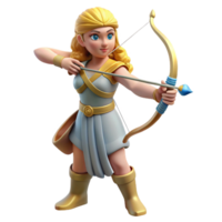 dazzling iconic Artemis, Goddess of the Hunt, with bow and arrow, NO BACKGROUND with Transparent Background. png